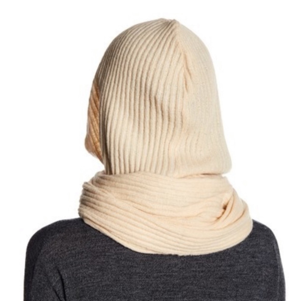 Free People Cream Hooded Knit Wrap Scarf - Picture 6 of 9